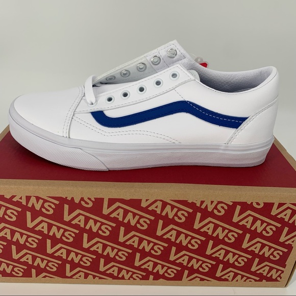 NIB Vans Old Skool Pop Classic White Blue Skater Shoe Leather - Picture 4 of 10